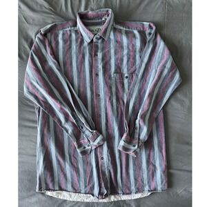 Blazer Striped Button Down Shirt Mens L Blue Burgundy Cotton Vintage Long Sleeve